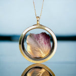 Hydrangeablade guldglas medaljonghänge kedja - 925 Sterling guldpläterad blommig halsband - K925-146