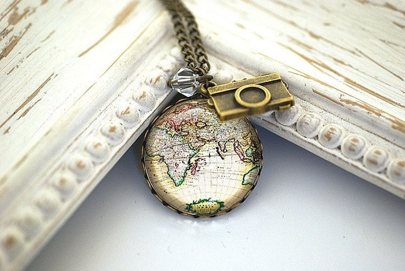 Världskarta Globe Hänge halsband Vintage stil-Globetrotter smycken-VIK-08