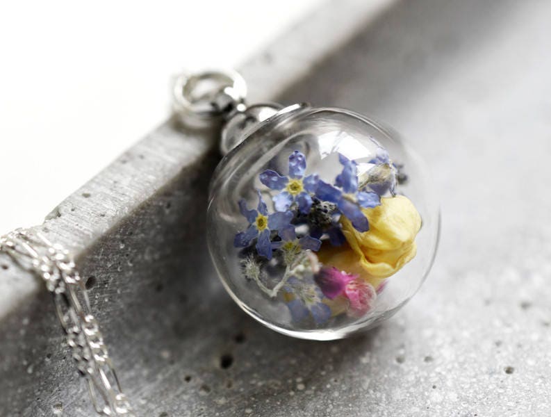 Wildblumen Halskette - Bunte Blumen Vergissmeinnicht Jasmin 925 Sterling Silber Kette - K925-116