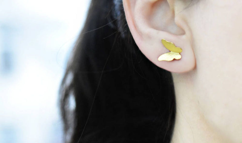 Mini Schmetterlinge Ohrstecker - Minimalistische 925 Sterling Gold Vergoldete Ohrringe - OHR925-99