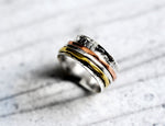 Blommig Meditation Ring med Tricolor Band - 925 Sterling Silver roterande Ring-RG925-25