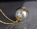 Pustblumen Glass Pendant - 925 Sterling Gold Gilded Dandelion Seeds Chain K925-62