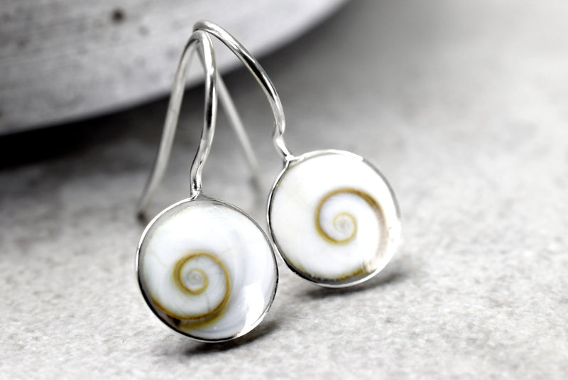 Shiva Ögon örhängen - 925 Sterling Silver minimalistisk snäcka Ocean Lake Maritim smycken-OHR925-53
