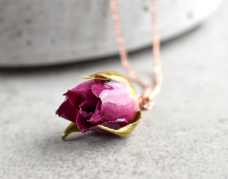 Äkta Rose halsband-romantiska smycken gjorda av 925 Sterling Rose Gold Plated-naturliga smycken-K925-50