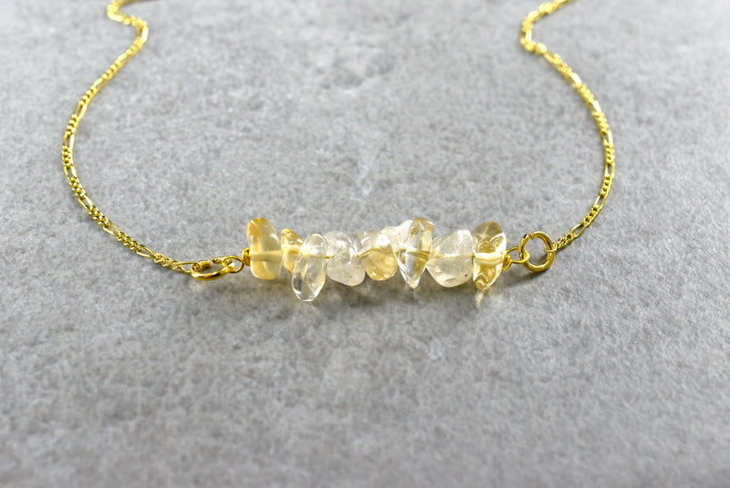 Citrin Gold Chain - 925 Sterling Guldpläterad Minimalistisk Ädelsten Smycken - K925-149
