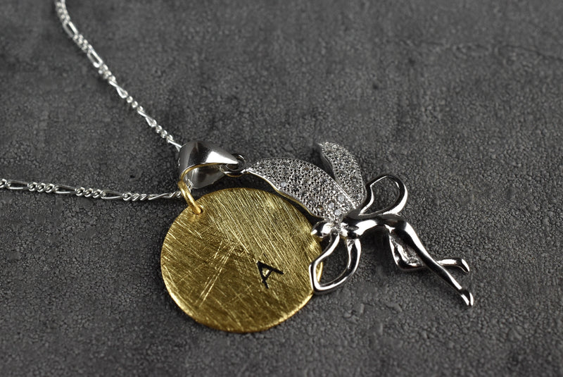 Personlig Brev Stämpel Fairy Smycken Set - 925 Sterling Silver Gold Coin Lucky Fairy - K925-99