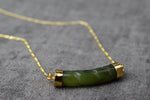 Jade Rod Gold chain - 925 pure Gold Crystal Emerald oriental Collier - k925 - 93