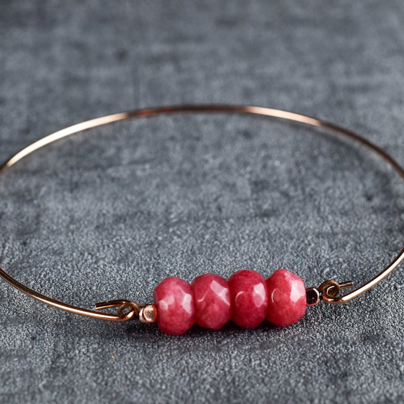 Jade Rondellen Bangle-Rose guldpläterade granatäpple röd ädelsten smycken-RETARM-47