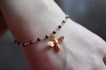 Bracelet Bumblebee Gold avec Onyx - Bracelet de pierres précieuses avec pendentif Petite Bees - Rearn 46