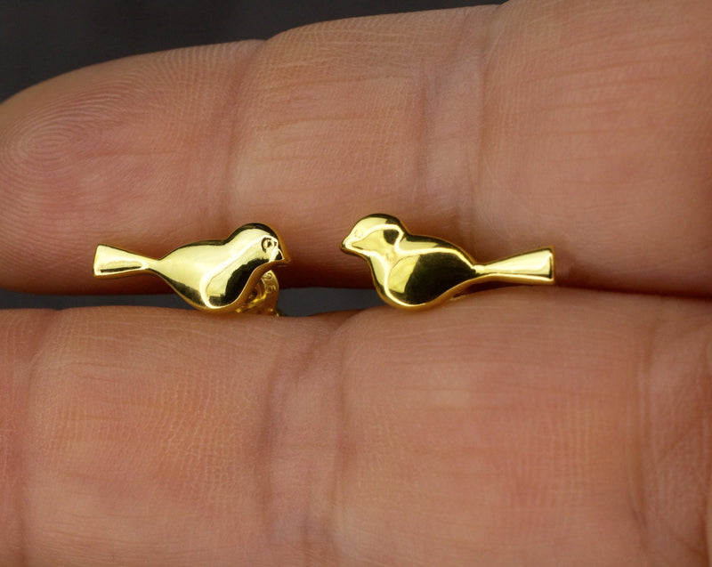 Fågel par Mini Stud örhängen - 925 Sterling guldpläterade filigran kärlek par naturliga kärlek örhängen - OHR925-137