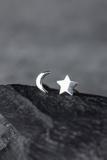 Mond Stern Mini Ohrstecker - 925 Sterling Silber Minimalist Himmelsobjekte Ohrringe - OHR925-61