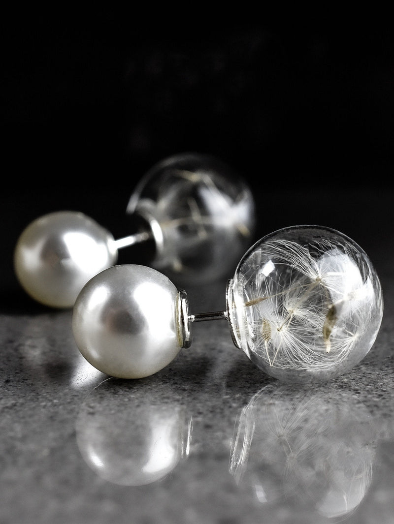 Dubbla örhängen pärlor och maskrosor-Elegant Terrarium botaniska örhängen-VINOHR-62