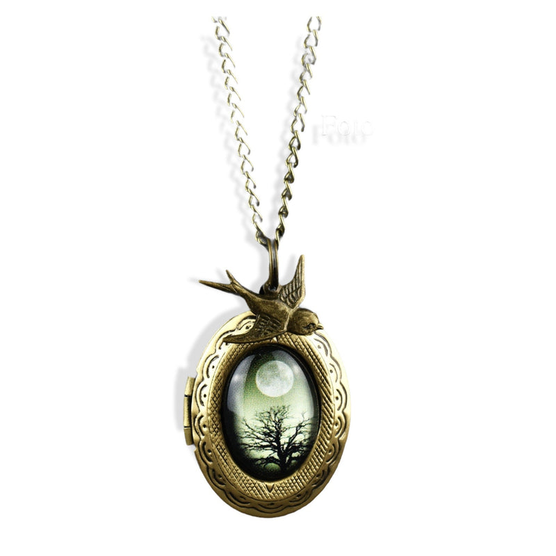 Photoservice Includes Personalizable Mystic Forest Swallow Photomed Linen Pendant Chain - VIK-29