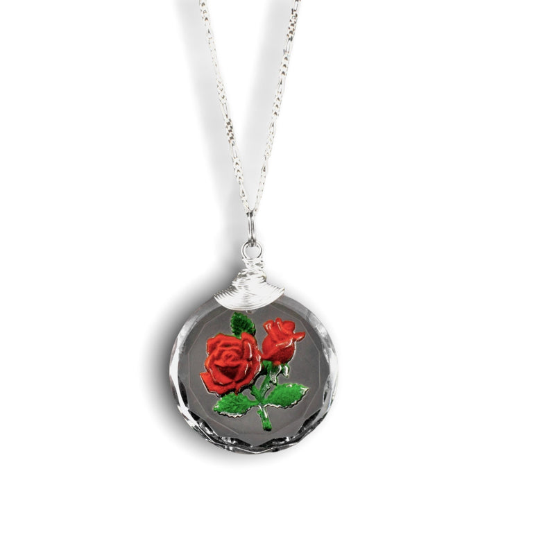 Chaîne de pendentif en verre de rose givrée - 925 Sterling Silver 3D Bijoux symboliques - K925-47