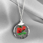 Frostat Rose Glass hänge kedja - 925 Sterling Silver 3D symboliska smycken-K925-47