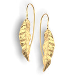 Boucles d'oreilles longues feuilles 925 Plaqué d'or doré Nature Bijoux cadeau idée - EAR925-108