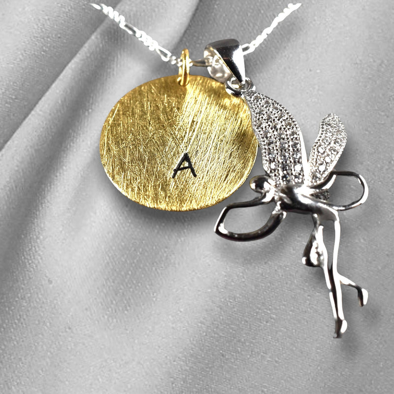 Ensemble de bijoux de tampon de lettres personnalisables - 925 Sterling Silver Gold Coin Fairy - K925-99