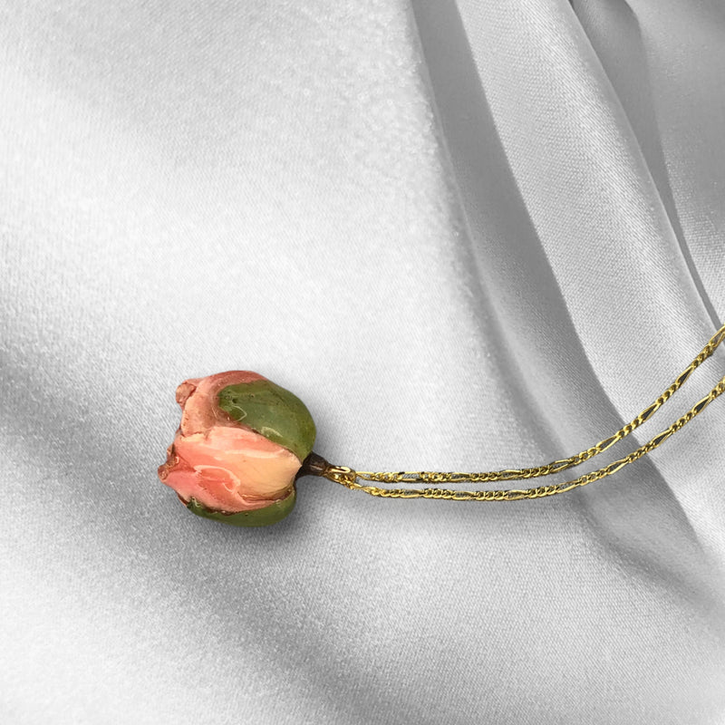 Echte Rosenknospe Kette - 925 Sterling Vergoldete Halskette mit Rose - K925-61