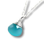 Chalcedon droppe silver kedja - 925 sterling silver blå kristall pärla halsband - K925-69
