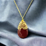 Jade Drop Guldkedja 925 Sterling Guldpläterad Kristall Röd Ädelsten Orientalisk Halsband-K925-82