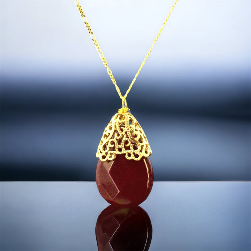Jade Drop Gold Chain 925 Collier oriental de cristal rouge doré en cristal rouge - K925-82