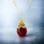 Jade Drop Gold Chain 925 Collier oriental de cristal rouge doré en cristal rouge - K925-82