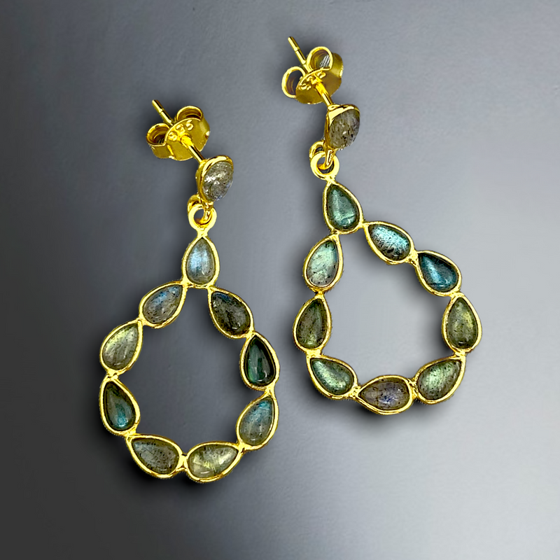 Boucles d'oreilles Gemstone Multi Labradorite - 925 bijoux de pierres précieuses de luxe dorées sterling - EAR925-100