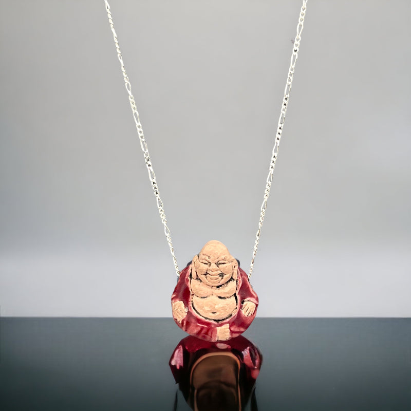 Bouddha riant en céramique sur la chaîne en argent sterling 925 - K925-73