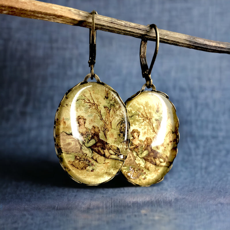 Boucles d'oreilles en bronze dans le style vintage "couple d'amour"