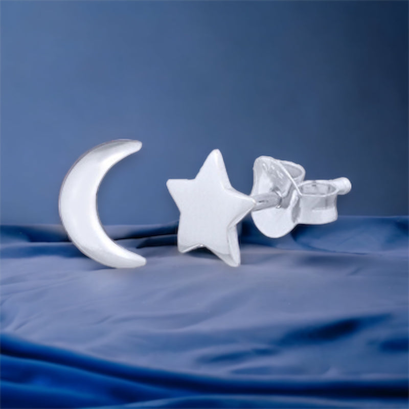 Moon Star Mini Stud Örhängen - 925 Sterling Silver Minimalistiska Sky Objects Örhängen - Ear925-61