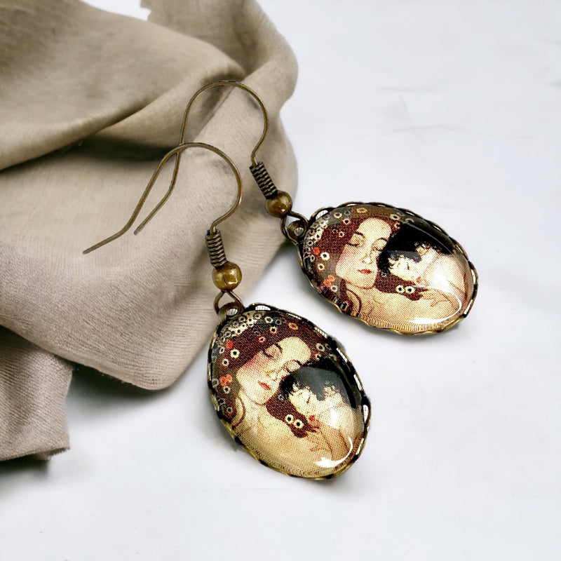 Boucles d'oreilles Mother Child - Gustav Klimt Painter Bronze Art Bronze Boucles d'oreilles de style Vintage - VinoHR-27