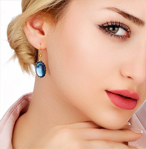 Boucles d'oreilles bleues brillantes - bijoux en or rétro - vinohr - 65