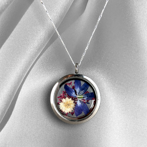 Sternblüte & Chrysantheme & Dillblüte 925 Sterling Silber Medaillonkette - K925-95