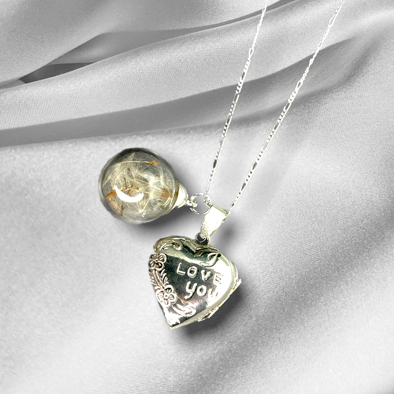 925 Silver Real Flowers Flowers Chaîne avec cardiatre "Je t'aime" - K925-101