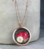 Real Rose and Chrysanthemum 925 Sterling Rosegold Gilded Medaillon Chain - K925-127