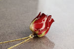 Echte Rote Rose Anhänger Halskette - 925 Sterling Gold Vergoldet - PR052
