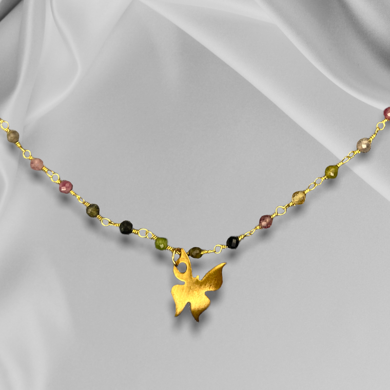 Tourmaline Gold Butterfly Halsband - Ädelsten Gradient Metamorfos Pendant Chain - Vik-106