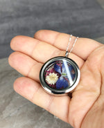 Star Blossom & Chrysanthemum & Dill Blossom 925 Sterling Silver Medaillon Chaîne